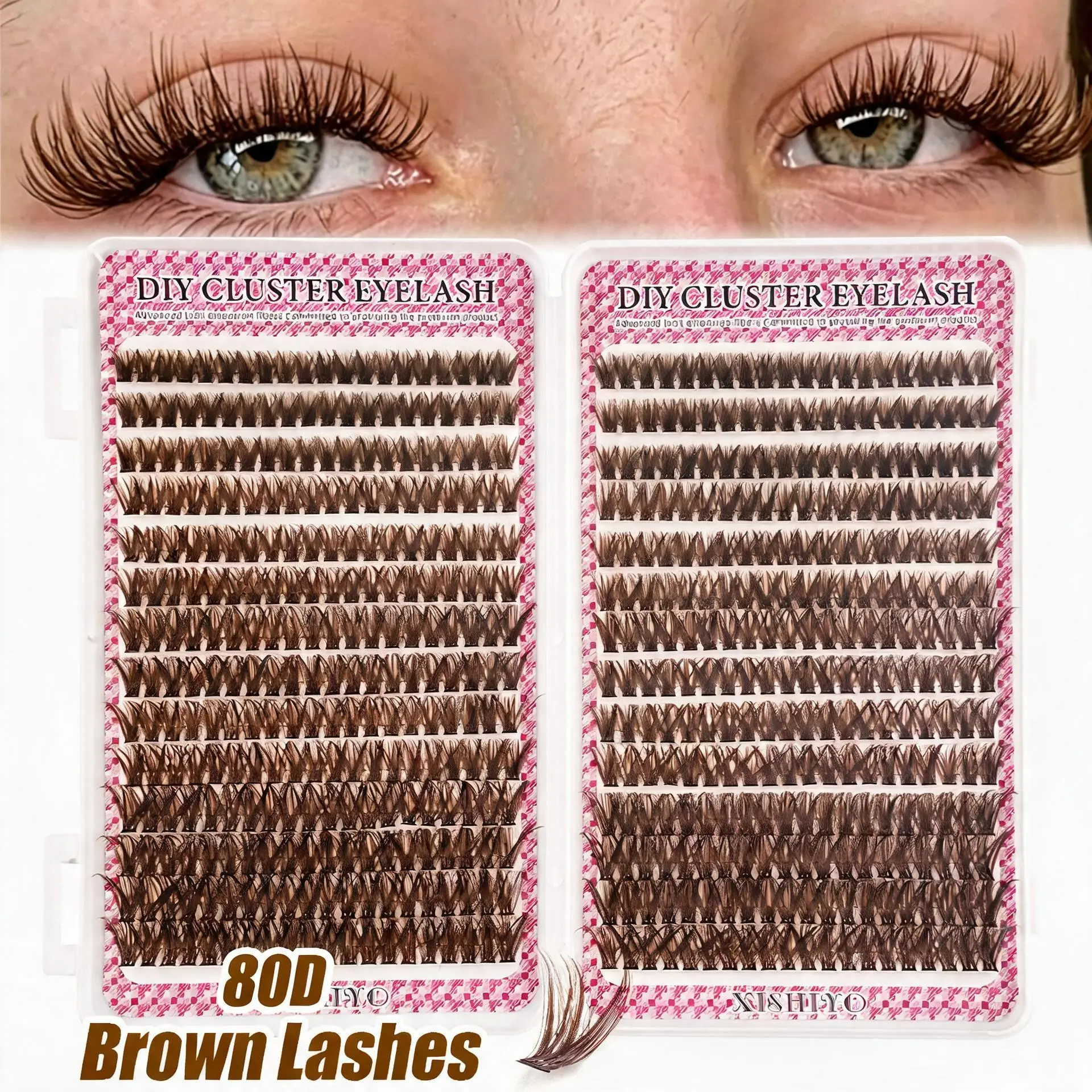 560PCS Brown D-Curl DIY Eyelashes Clusters, Eyelash Extension, Lashes Cluster Extensions, 80D, 8-16mm Mixed Lengths, 0.07mm Thin Band, Natural Fine, Soft & Lightweight, Perfect for Daily, Sports, Dates, Weddings