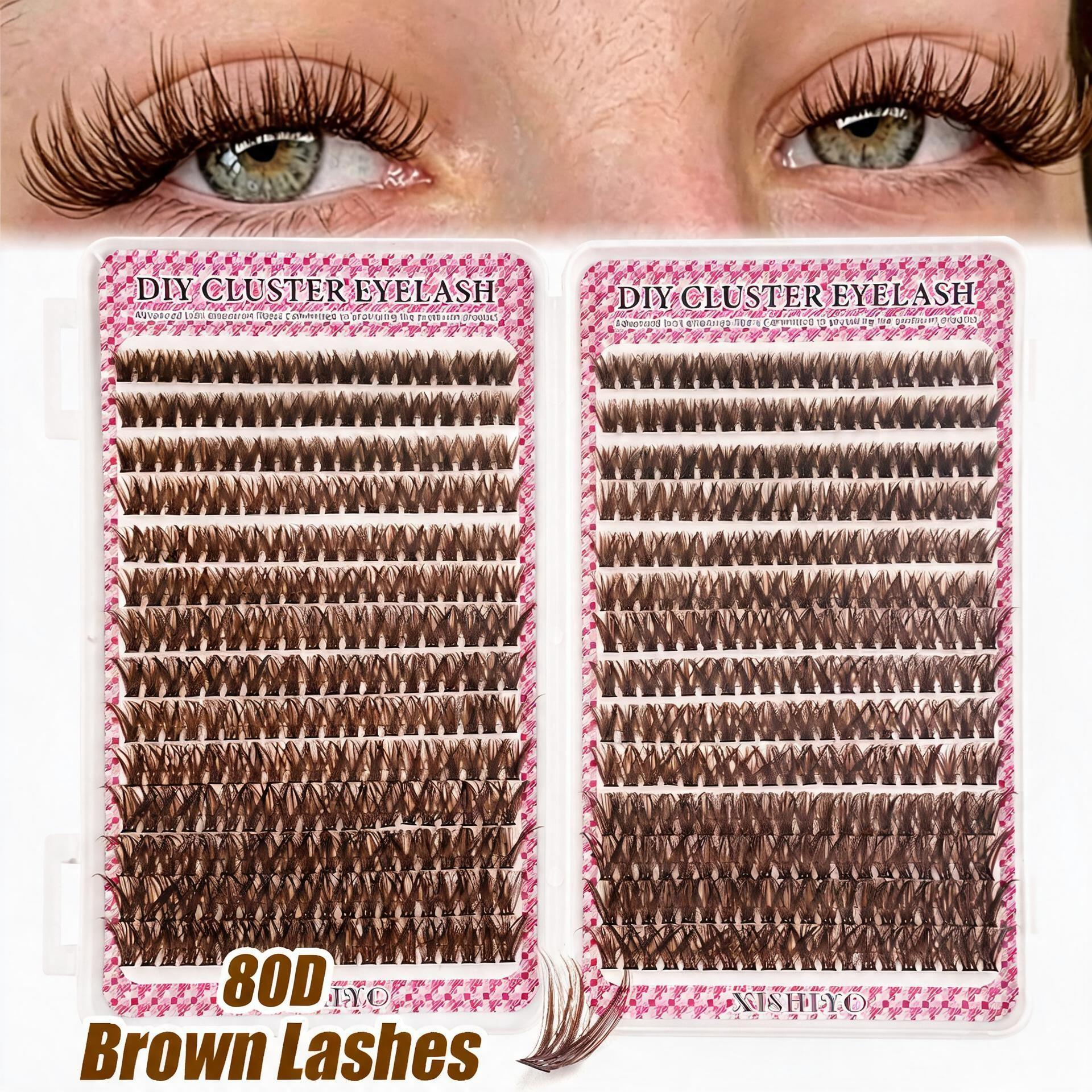 560PCS Brown D-Curl DIY Eyelashes Clusters, Eyelash Extension, Lashes Cluster Extensions, 80D, 8-16mm Mixed Lengths, 0.07mm Thin Band, Natural Fine, Soft & Lightweight, Perfect for Daily, Sports, Dates, Weddings