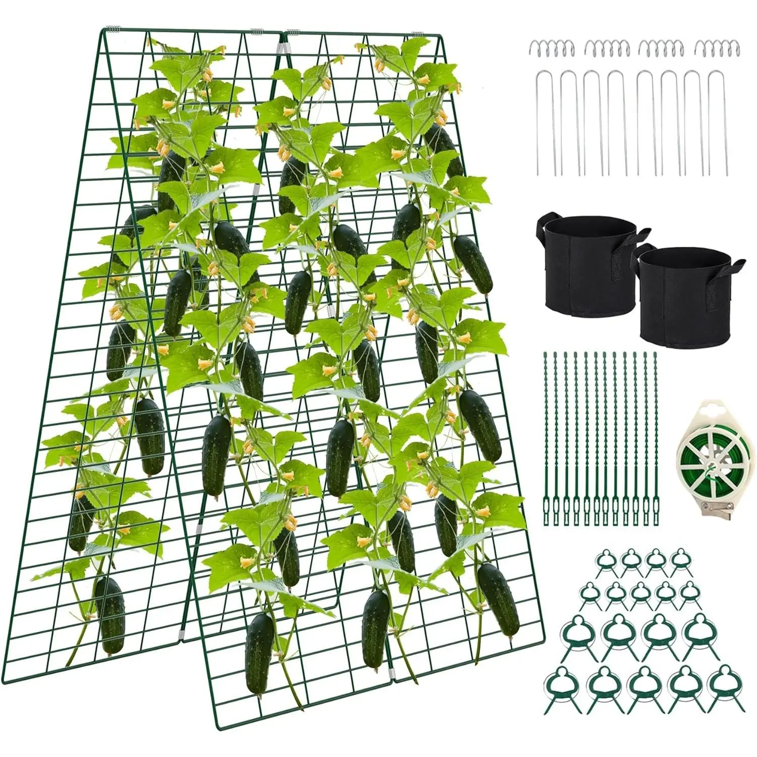 Foldable Cucumber Trellis 48" L x 34" W | A-Frame Trellis, Climbing Plants Support Raised Bed Trellis with Twist Ties & Plant Bags for Outdoor Yards Gardens