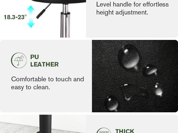 MUTICOR Rolling Stool Swivel Salon Shop Stool Chair Adjustable Drafting Stool Massage Spa Stool with PU Leather Cushioned in Black/Black and Silver/Grey#TikTokShopBlackFriday #ChristmasGifts