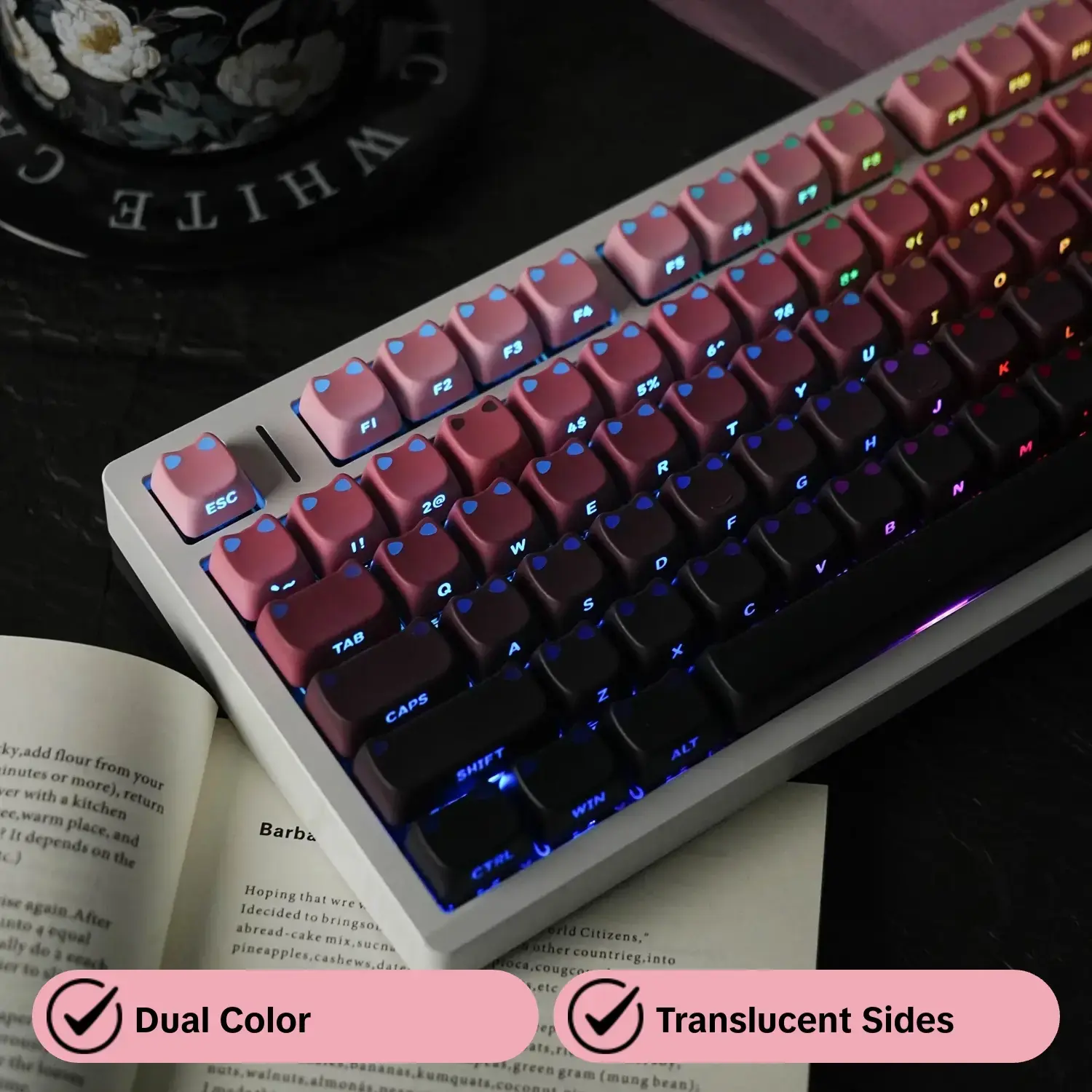 Blackberry 5.0 Keycaps, 116 Keys, Mao Height, Blue, Heat Transfer, Dual Color Injection, Transparent Side, Backlight, Mechanical Keyboard, Backlit Keyboard, Office Use, Backlit Wireless Keyboard