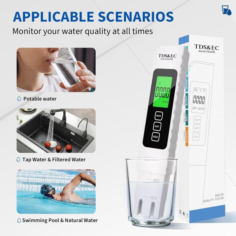 2026 Upgraded 4-in-1 Digital TDS Meter - Digital Water Quality Tester for TDS, EC and Temperature (°C/°F) | 0-9990 ppm Range | Suitable for Drinking Water, Reverse Osmosis Systems, Aquariums and Swimming Pools inflatable pool Modern