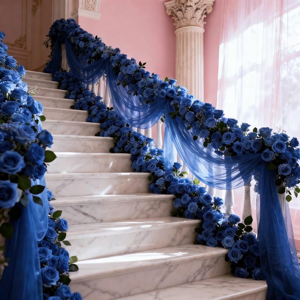 One piece, made of romantic deep blue tulle fabric, perfectly suited for various decorative needs such as wedding arches, ceremony backdrops, banquets, birthday parties and holidays, indoor and outdoor decorations, anniversaries, and party supplies sets.
