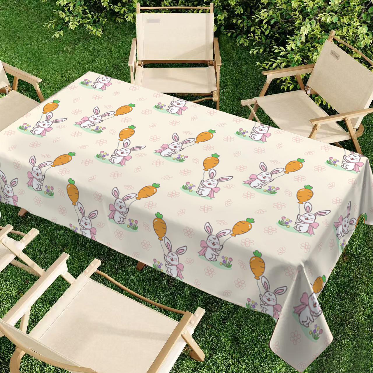 Rectangular Easter Tablecloth, Cartoon Rabbit & Egg Design, Spring/summer Floral Pattern, Perfect for Holiday/easter Decorations, Dining, Picnic Table Cover