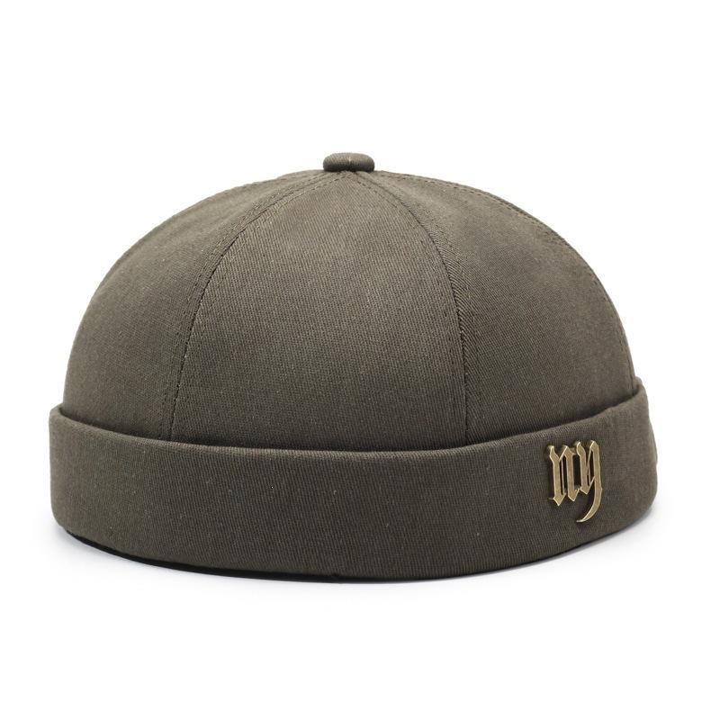 Vintage Gothic Ny Metal Letter Docker Hat, Skull Cap, Street Style, Neutral Hip Hop, Beanie with Gold Emblem, Casual Daily Wear