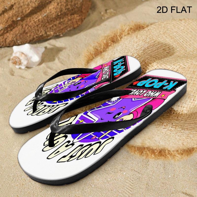 2026 Summer New Women'S K - POP Star Graphic Flip Flops, Open Toe, Flat Heel, Multiple Colors|Sizes Available, Lightweight & Comfortable, Perfect for Mother'S Day, Easter, Holiday Gifting, All - Season Wear, Dry - Clean Recommended, Women Shoes