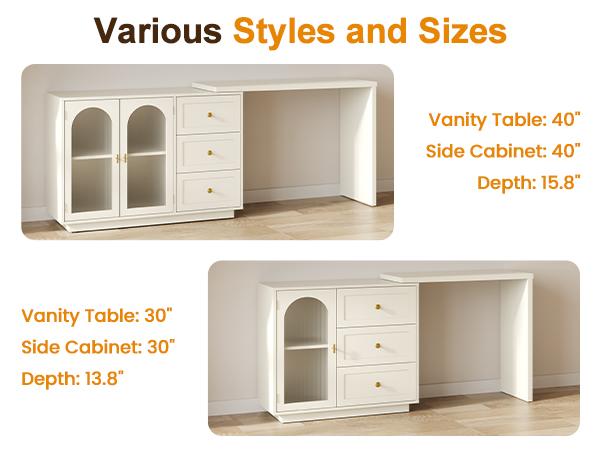 RoyalCraft Makeup Vanity Desk with Drawers, Large Extendable Corner Table for Working,Studying,Drawing, Sewing, and Nail Care, Modern Dressing Table & Home Office Desk for Bedroom, Makeup Vanity Without Mirror (White,beige)