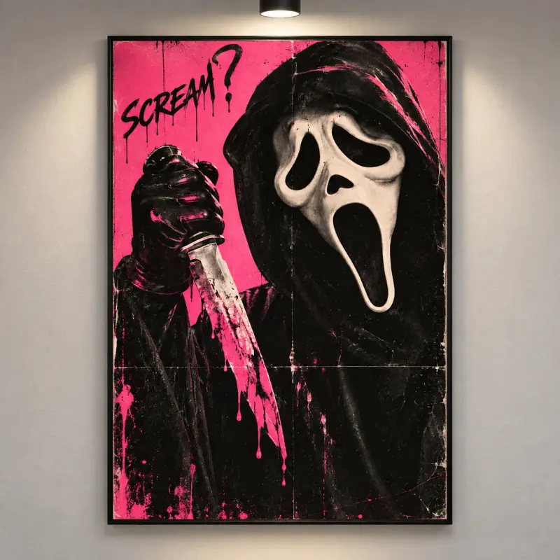 Ghostface Scream Horror Poster, Dark Gothic Halloween Wall Art Print, Retro Slasher Movie Style Design, Grunge Horror Wall Decor for Bedroom Dorm Apartment Man Cave Game Room Bar, Spooky Room Decor, Gift for Horror Fans