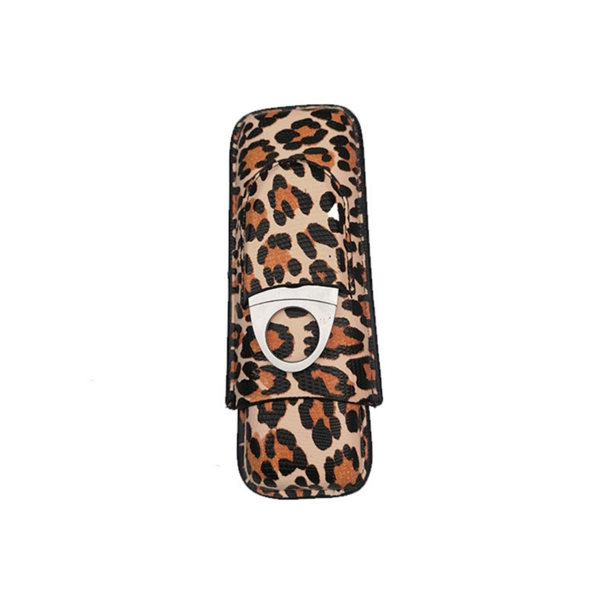 Portable Cigar Case with Knife, Leopard Print Cigar Holder, Moisture Box, Cigar Set Includes Cigar Cutter, Travel-Friendly