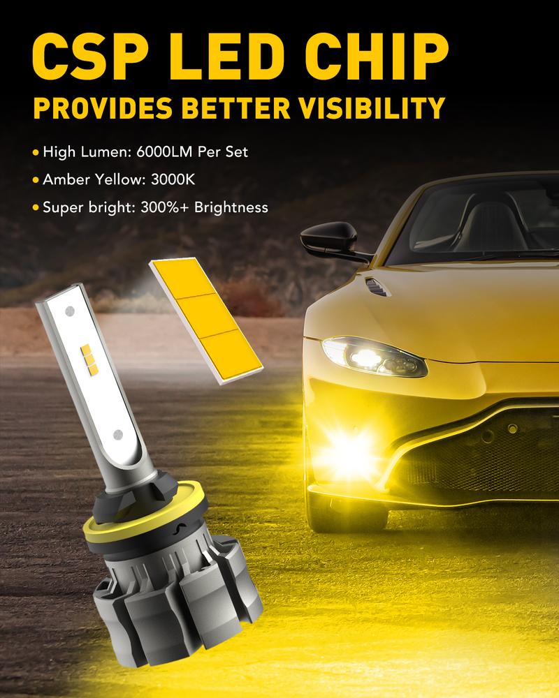 AUXITO 880 LED Fog Light Bulbs, 6000 Lumens 6500K Cool White Light/3000K Amber Yellow Light, 300% Brightness 885 893 899 Led Fog Lights, CSP LED Chips, DRL Replacement for Cars, Pack of 2 AUXITO 880 LED Fog Light Bulbs, 6000 Lumens 6500K Cool White Light/3000K Amber Yellow Light, 300% Brightness 885 893 899 Led Fog Lights, CSP LED Chips, DRL Replacement for Cars, Pack of 2
