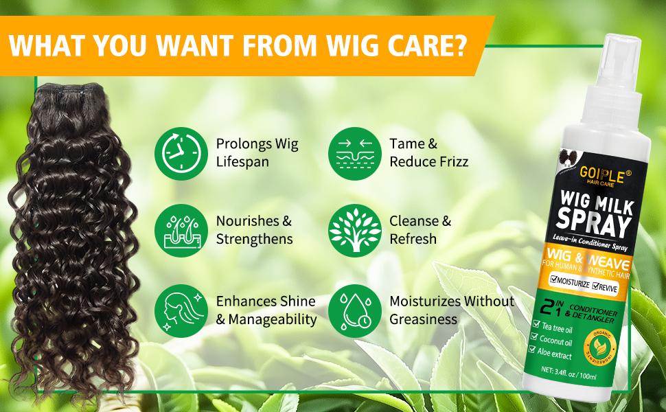 Goiple Wig Milk Spray 3.4 fl oz Leave-In Conditioner Spray for Synthetic Hair, Hydrates & Replenishes Haircare Moisturizing Tea Tree  Coconut Aloe