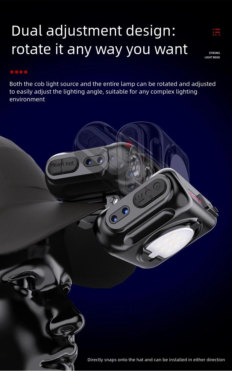 Headlamp Fishing Hat Clip Light Induction Night Fishing Lamp Long Battery Life Headband Illumination Strong Light Rechargeable Super Bright