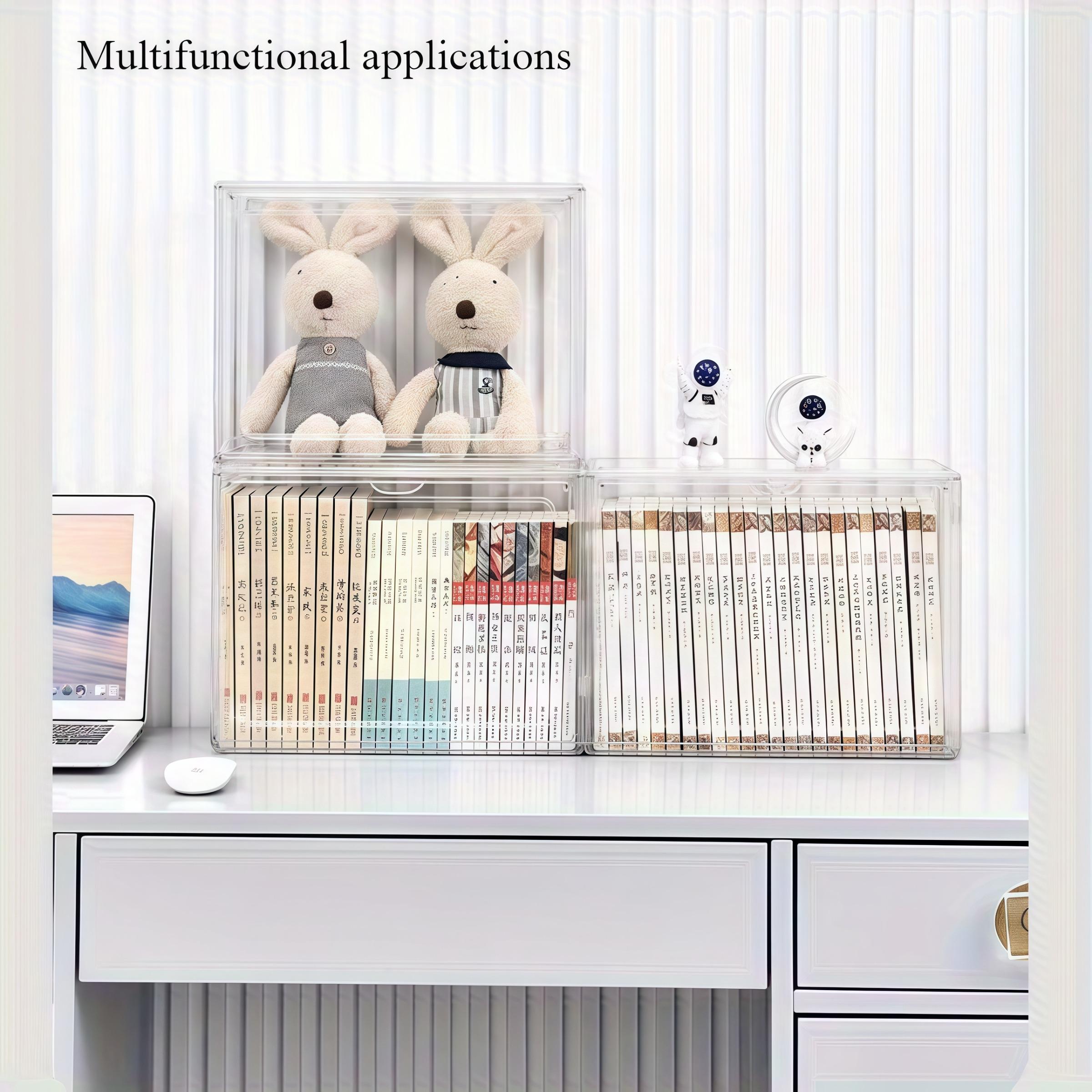 Transparent Stackable Plastic Display Storage Box, Dustproof Acrylic Organizer for Dolls, Books, Shoes, Bags, Skincare (36x27x23 Cm)