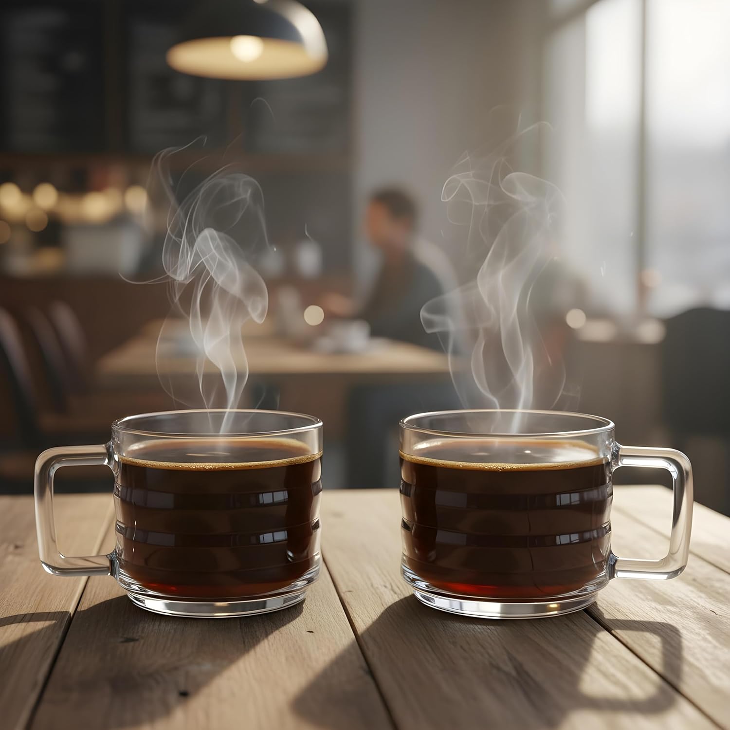 Stackable Coffee Cup Set, Fully Tempered Coffee Mug,  Cup Set, Ribbed Glassware,  Glass Coffee Mugs, Turkish Coffee Cup Set, Cappuccino Cup, Housewarming  (250cc/8.5oz) (Set of 2)