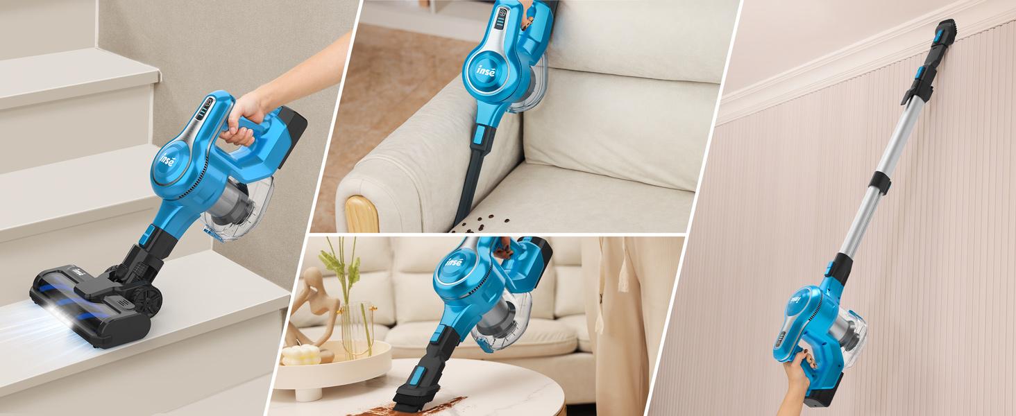 INSE S Series Cordless Vacuum Cleaner, 25Kpa 300W Powerful Cordless Stick Vacuum with 1 or 2 Batteries, Up to 45 or 90min Runtime, 6-in-1 Rechargeable Cordless Vacuum for Home Carpet Floor Pet Hair INSE S Series Cordless Vacuum Cleaner, 25Kpa 300W Powerful Cordless Stick Vacuum with 1 or 2 Batteries, Up to 45 or 90min Runtime, 6-in-1 Rechargeable Cordless Vacuum for Home Carpet Floor Pet Hair