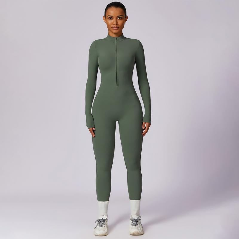 MASKERT Women's Long Sleeved Tummy Control Jumpsuit Comfortable Skin Friendly Stretchable Activewear for Workout Gym