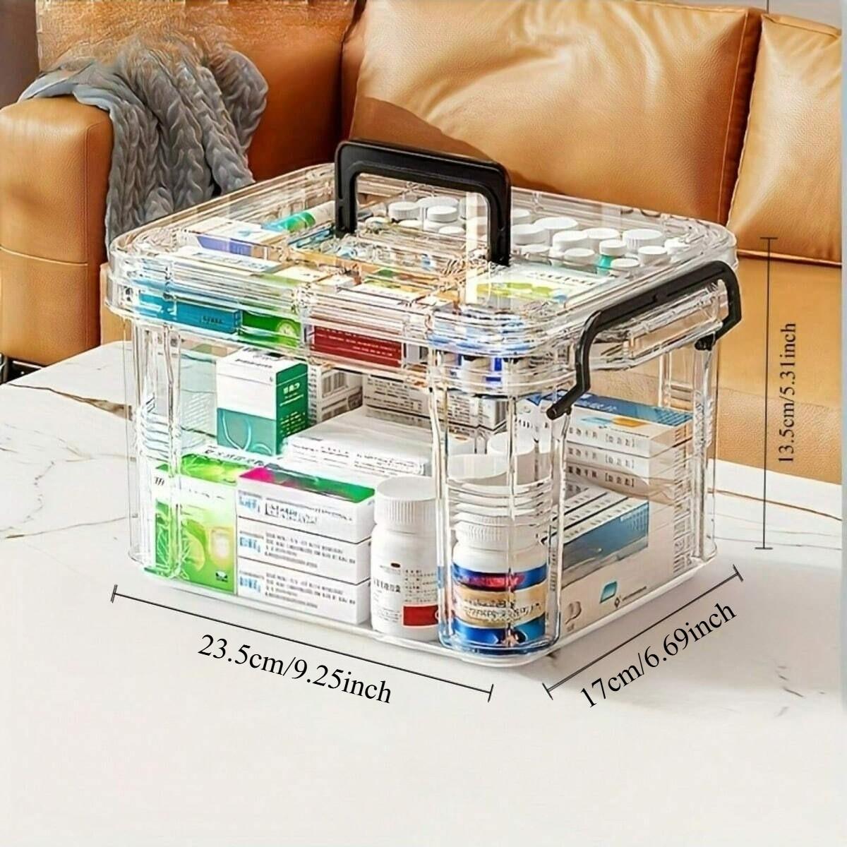 Large Capacity Dual Layer Medicine Storage Box, Waterproof Transparent Organizer, Ideal for Home and Travel, Easy Access and View