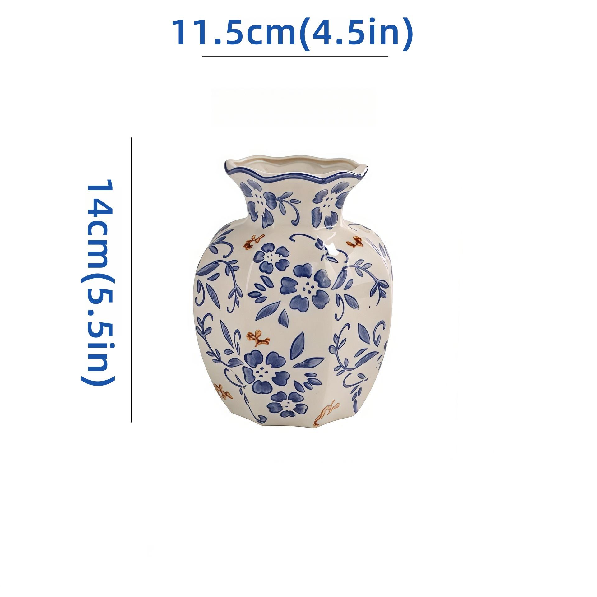 Vintage Oriental Blue And White Porcelain Vase Set of 2, Hand Painted Floral Ceramic Vases Large & Small Matching Design, Chinese Style Tabletop Flower Vase for Living Room Entryway Bedroom Farmhouse Home Decor, Perfect Housewarming Gift