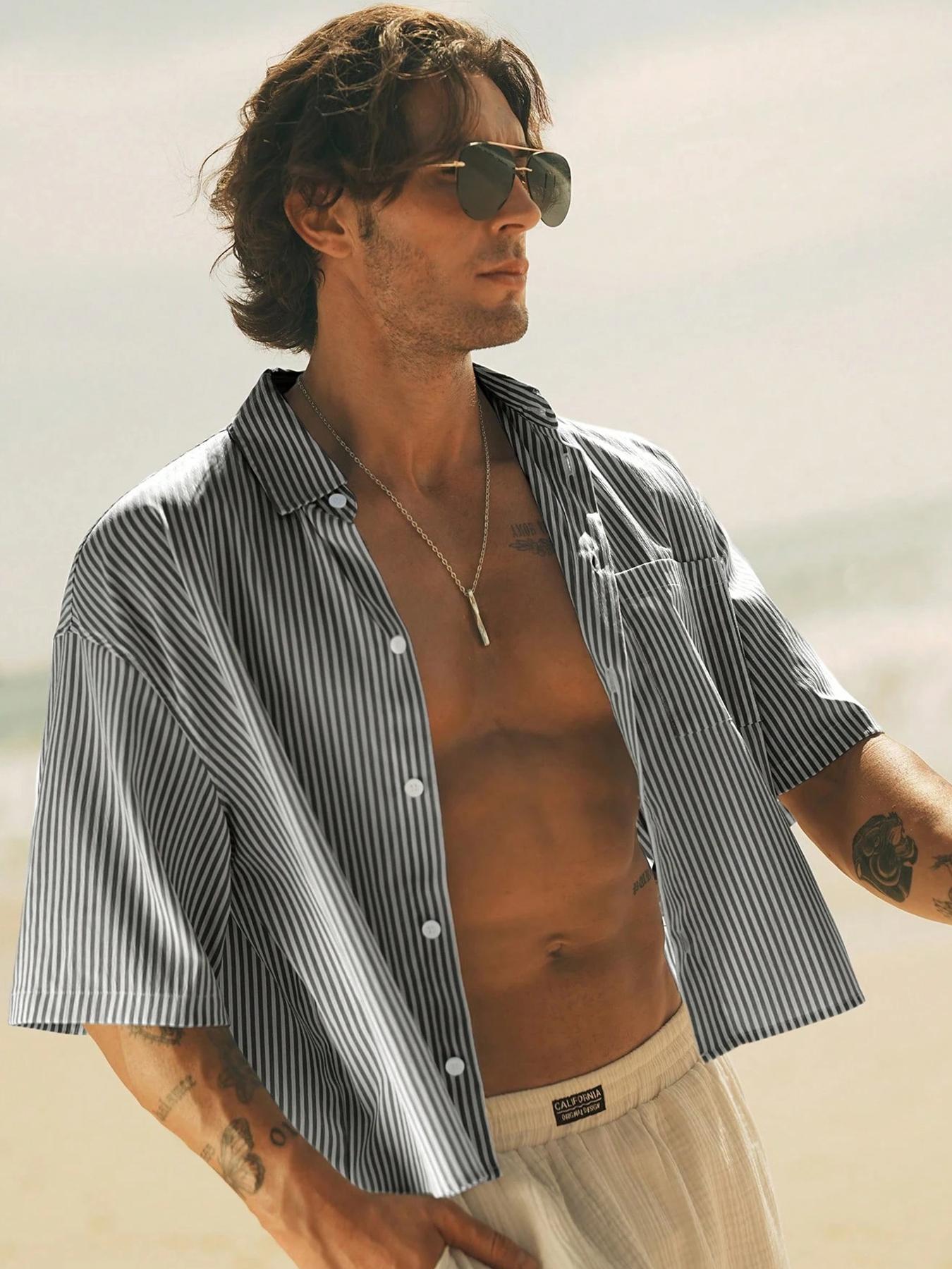 Men's Regular Fit Horse & Letter Print Short Sleeve Shirt, Casual Retro Gingham Shirt for Daily Wear, Fashion Aesthetic Men's Top for Summer