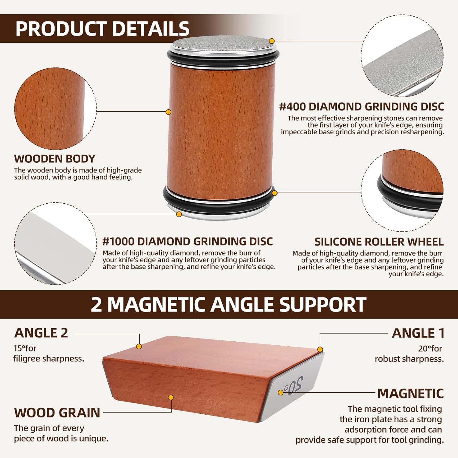 Professional Knife Sharpener Kit – Ceramic & Diamond Steel Knife Sharpener, Rolling Knife Sharpening Tool – 15° & 20° Magnetic Knife Sharpener, Kitchen Knife Sharpener, Knife Making Kit,