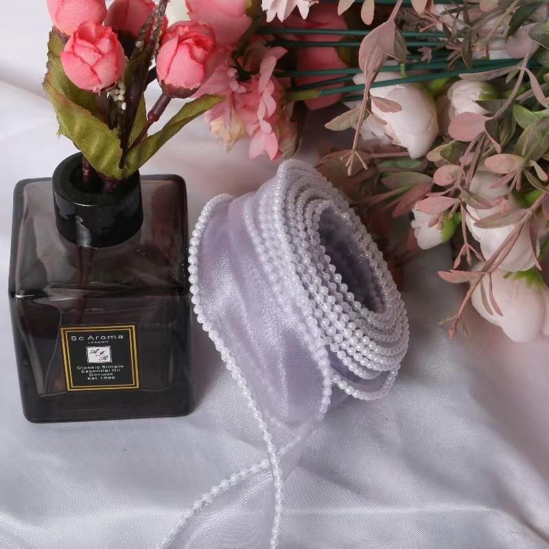 4cm Fish Tail Satin Ribbon with Pearl Trim, DIY Wedding Packaging Tape, Valentine's Day Gift Box Wrap, Floral Art Decorations