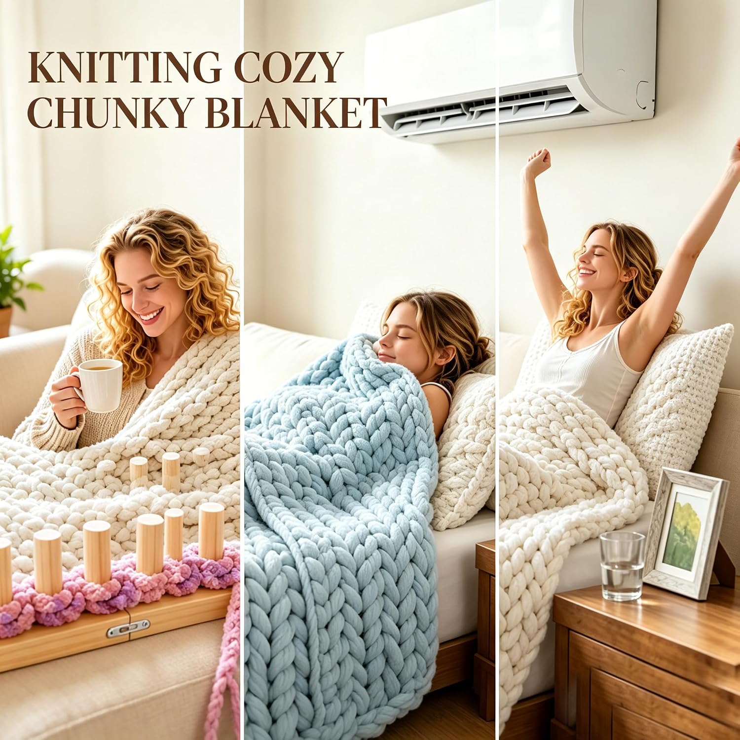 Chunky Blankets Loom Kit for Knitting,No Need Hooks,Wooden 39 inch | Portable Adjustable Size, Detachable Modular Design,Wooden Weaving Frame for Thick Yarn,Affordable,