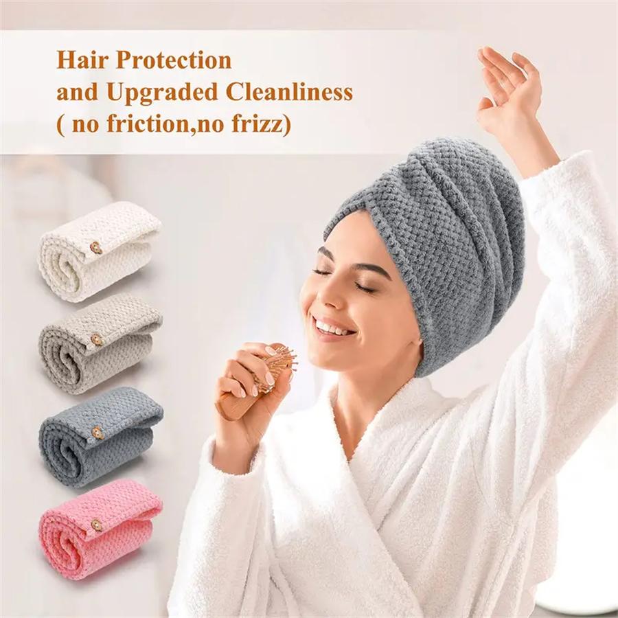 Hair Towel Wrap, Hair Turban Towel, 1 Count Quick Drying Hair Towel Wrap, Soft & Gentle Hair Towel for Curly, Long, Thick Hair with Secure Strap