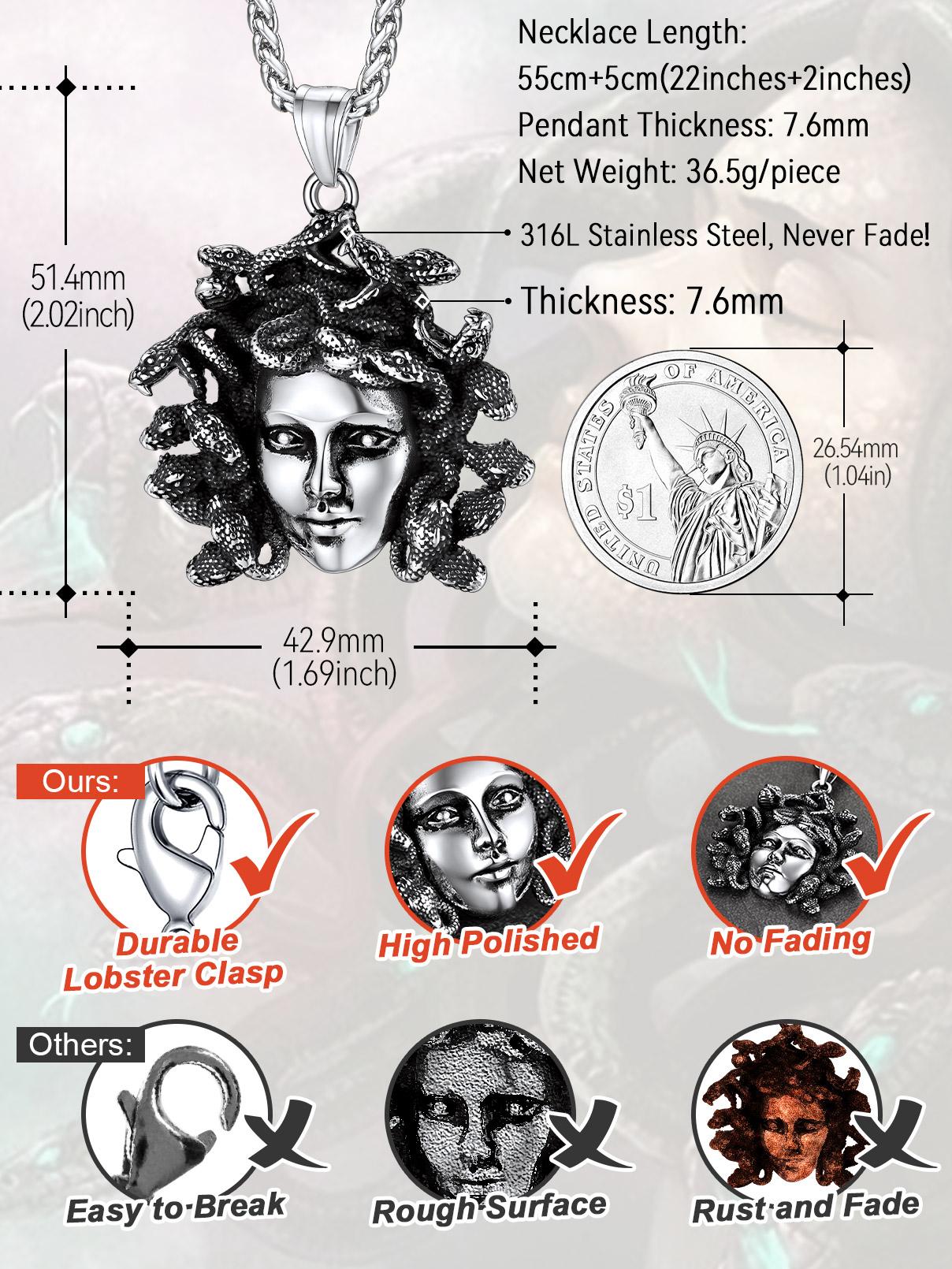 FaithHeart Medusa Necklace Ancient Greek Medusa Jewelry For Unisex Stainless Steel