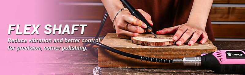 DEKOPRO 127pcs Rotary Tool Kit:Power Hand Rotary Tools Mini for Wood/Metal, Electric Grinder Drill Machine Set with Flex Shaft for Carving, Sanding, Grinding, Polishing, Engraving Pink