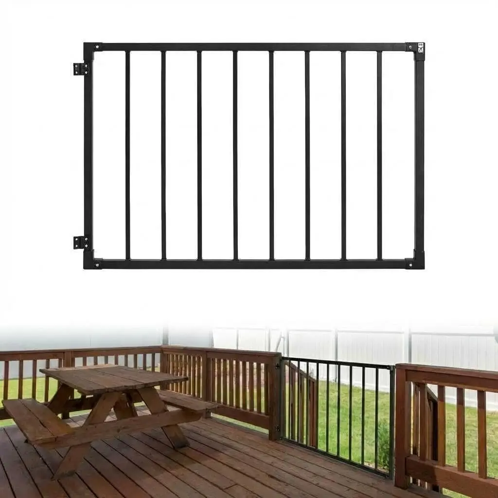 Adjustable Steel Deck Fence Gates with Heavy-Duty Hinges and Latch, Weather-Resistant Structure Suitable for Patio, Yard, Garden, Porch, Stairs, and Outdoor Fencing, Available in Multiple Sizes