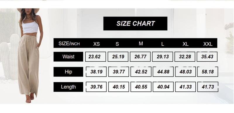 UANEO Women's Cotton Linen Summer Palazzo Pants Flowy Wide Leg Beach Trousers with Pockets Casual Womenswear
