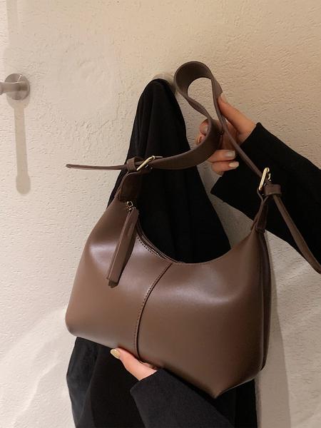 National Day Offers Women's Simple Style Solid Color Hobo Bag, Fashionable Belted Design Shoulder Hobo Bag, Casual Trendy Shoulder Bag for Daily Use, Hobo Crossbody Bags