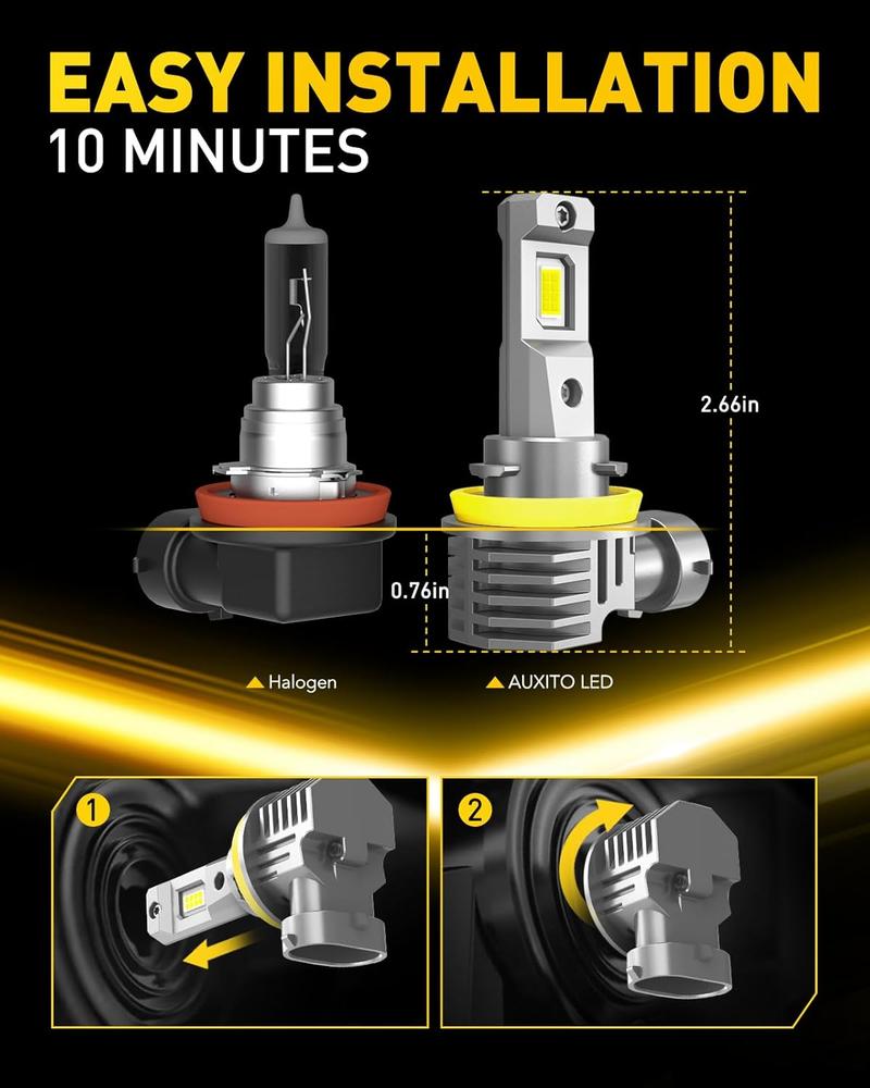 AUXITO 9005/HB3 H11/H8/H9 LED Bulbs Combo, 50000LM Bright 6500K Cool White, 120W Fanless Light Bulbs, Pack of 4 AUXITO 9005/HB3 H11/H8/H9 LED Bulbs Combo, 50000LM Bright 6500K Cool White, 120W Fanless Light Bulbs, Pack of 4