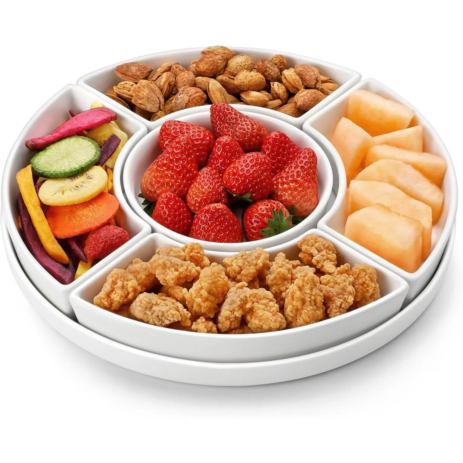 Porcelain Divided Serving Dishes, Appetizers Tray, Serving Tray for Party - Perfect for Chips and Dip, Fruit, Veggies, Candy and Snacks, Divided Serving Platter, Relish Tray, White