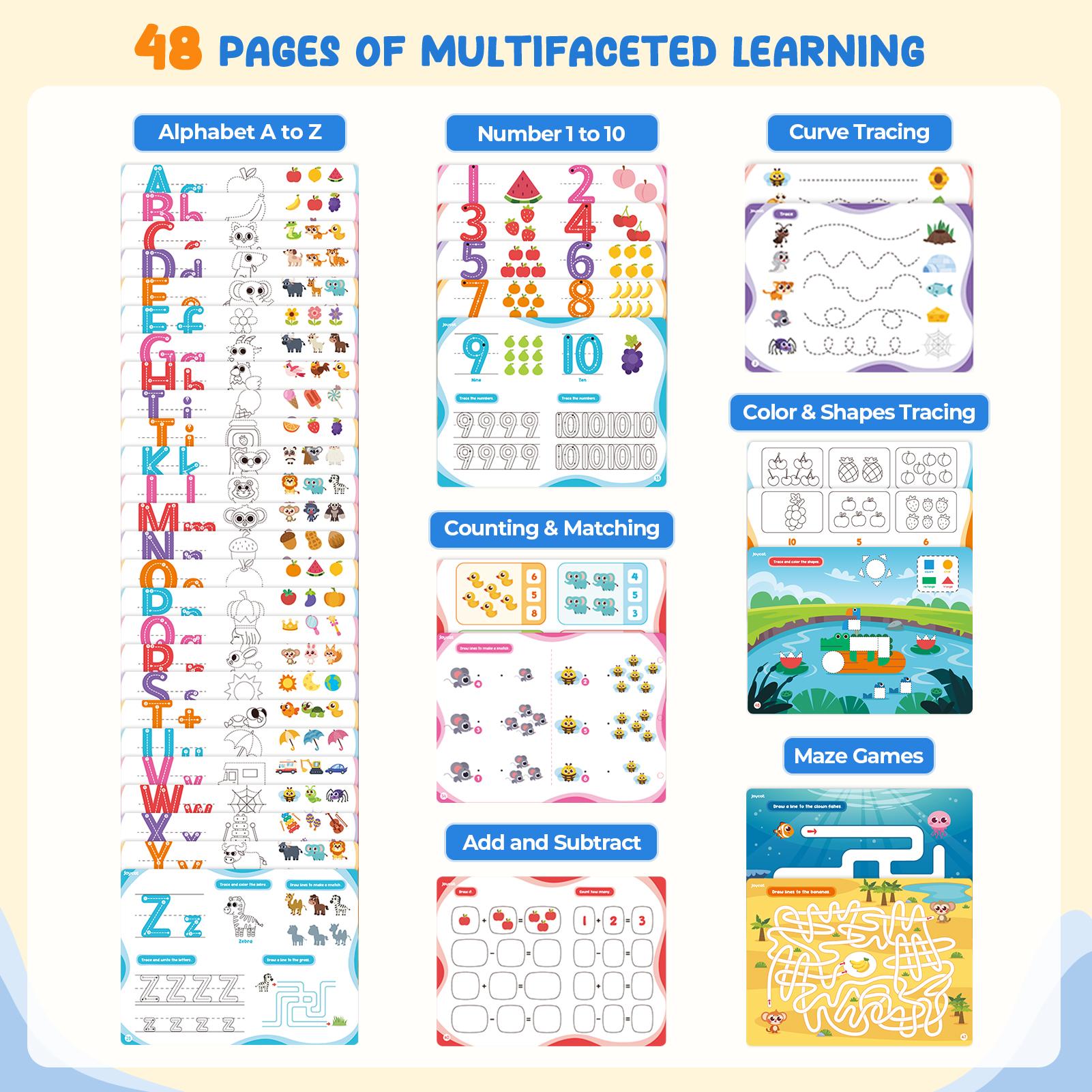 JoyCat Preschool Handwriting Practice Toys, Math Workbooks, Seek & Find Game, Reusable Math Montessori Toys, Letters and Numbers Tracing Workbooks, Learning Activities