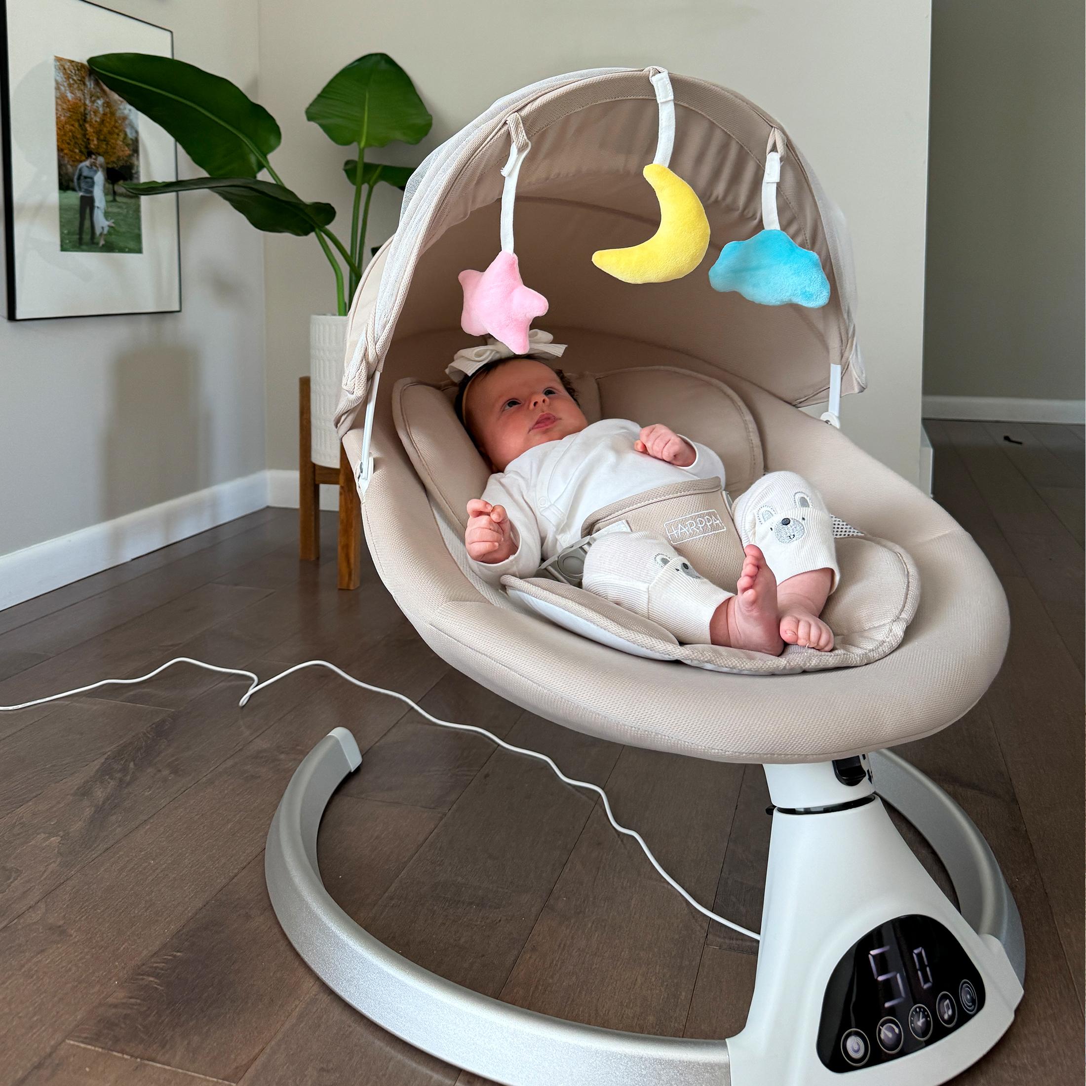 HARPPA Weddell Electric Baby Swing & Rocking Chair With Mosquito Net, Portable & Foldable Design, 5 Speeds Swing & Timer, 12 Soothing Songs, Remote Control