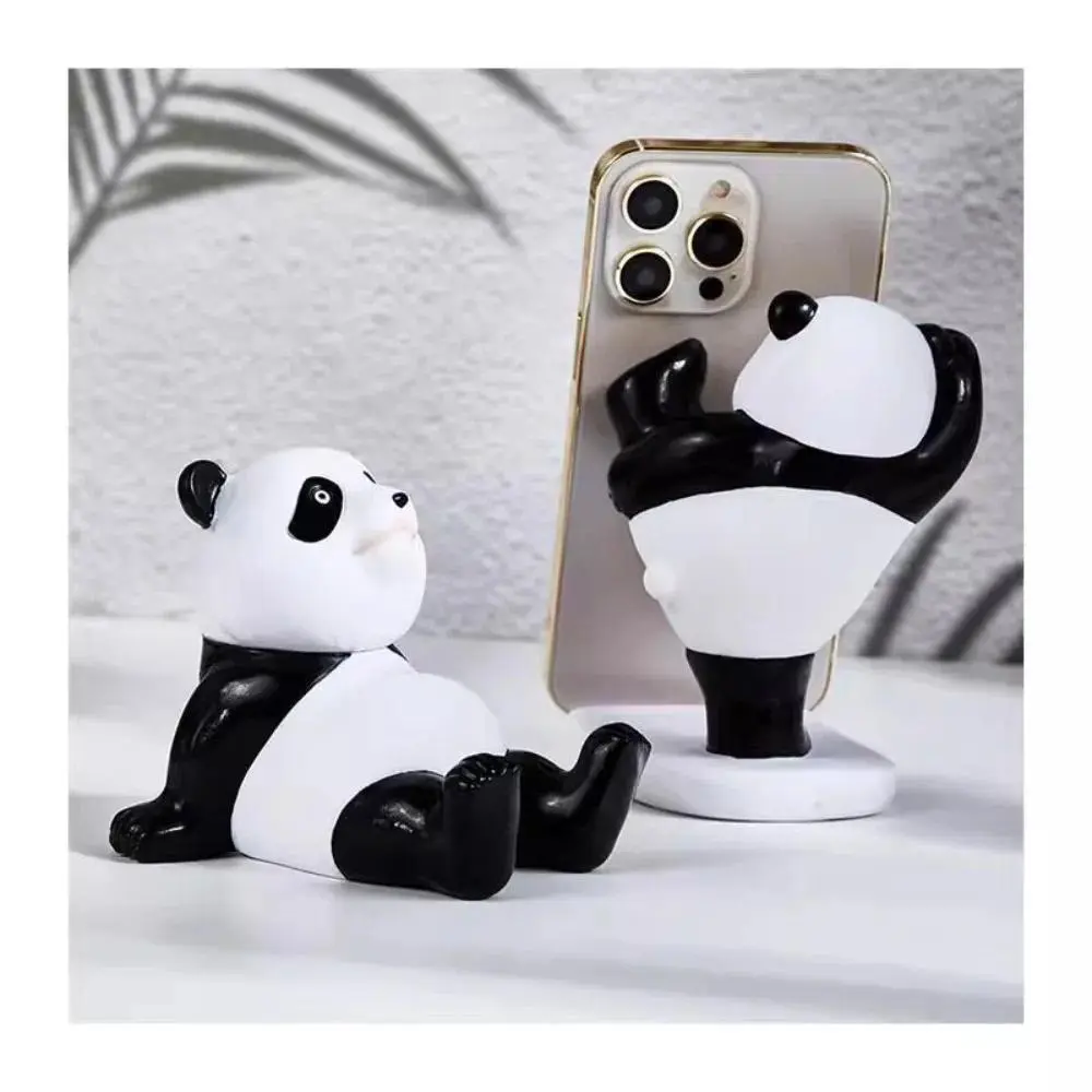 Cute Panda Mobile Phone Holder Sculpture Statue Phone Bracket Desktop Ornament Cartoon Panda Decoration Toy Gifts Home Decor