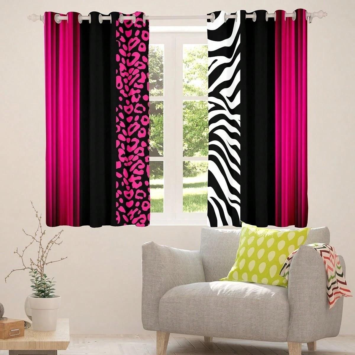 2-piece fashionable multi-color leopard stripe curtains, with pre-drilled holes, made of semi-transparent polyester fabric, featuring high-definition digital printing. Suitable for window decoration in home living rooms, bedrooms, balconies, kitchens, stu