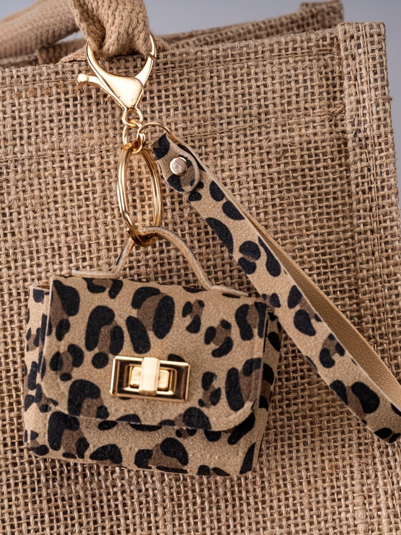 Creative Leopard Print PU Leather Keychain, High-End Coin Purse, Fashionable Key Ring, Universal for Phone Car Bag, Show off Your Style