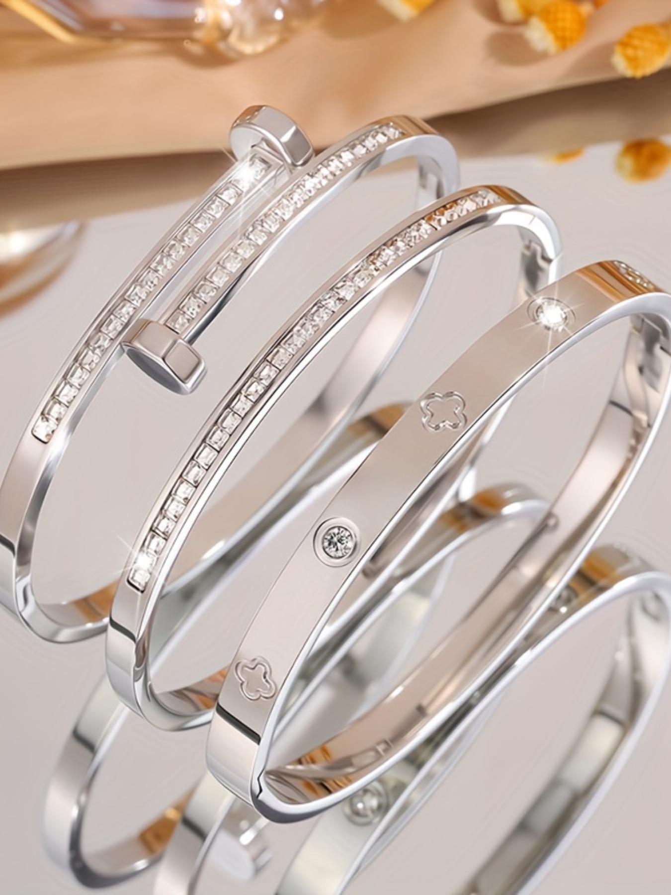 3-Piece Elegant Stainless Steel Bracelet Set, Unisex Party Jewelry, Perfect for Couples, High-Quality Metal, Fashion Accessory Gift