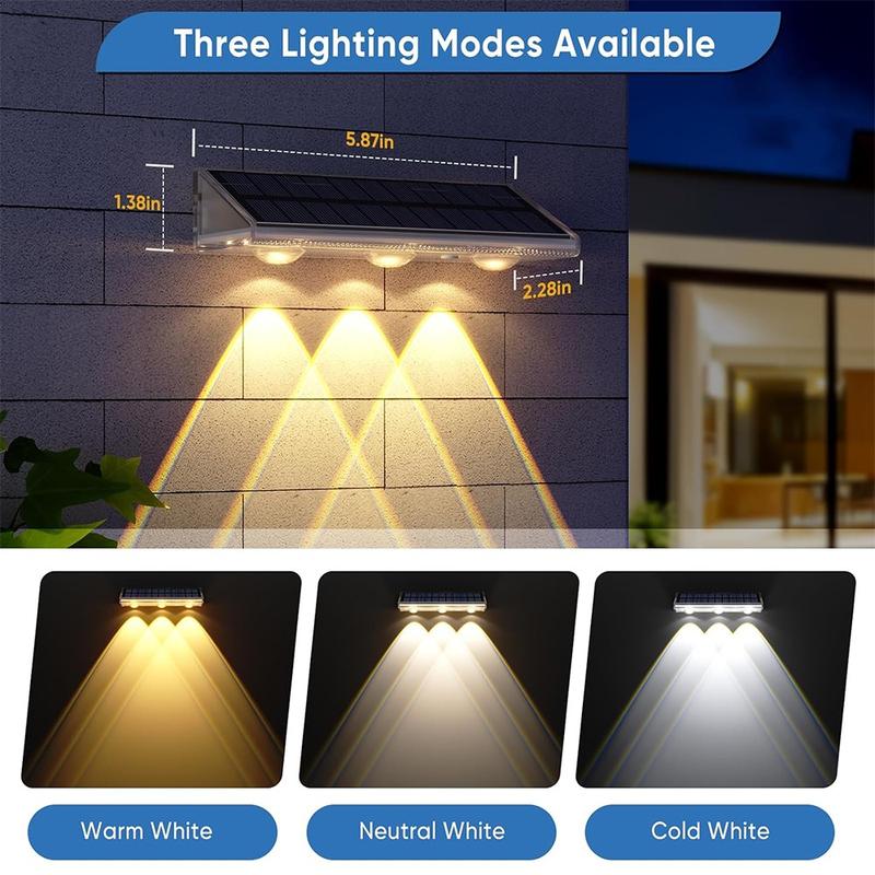 Outdoor Solar Garden Wall Light Fence Lamp, Solar Lights Outdoor, 2/4 Pack LED Solar Charging, Automatic Day Charge Night Light, IP68 Waterproof, 7 Color Options