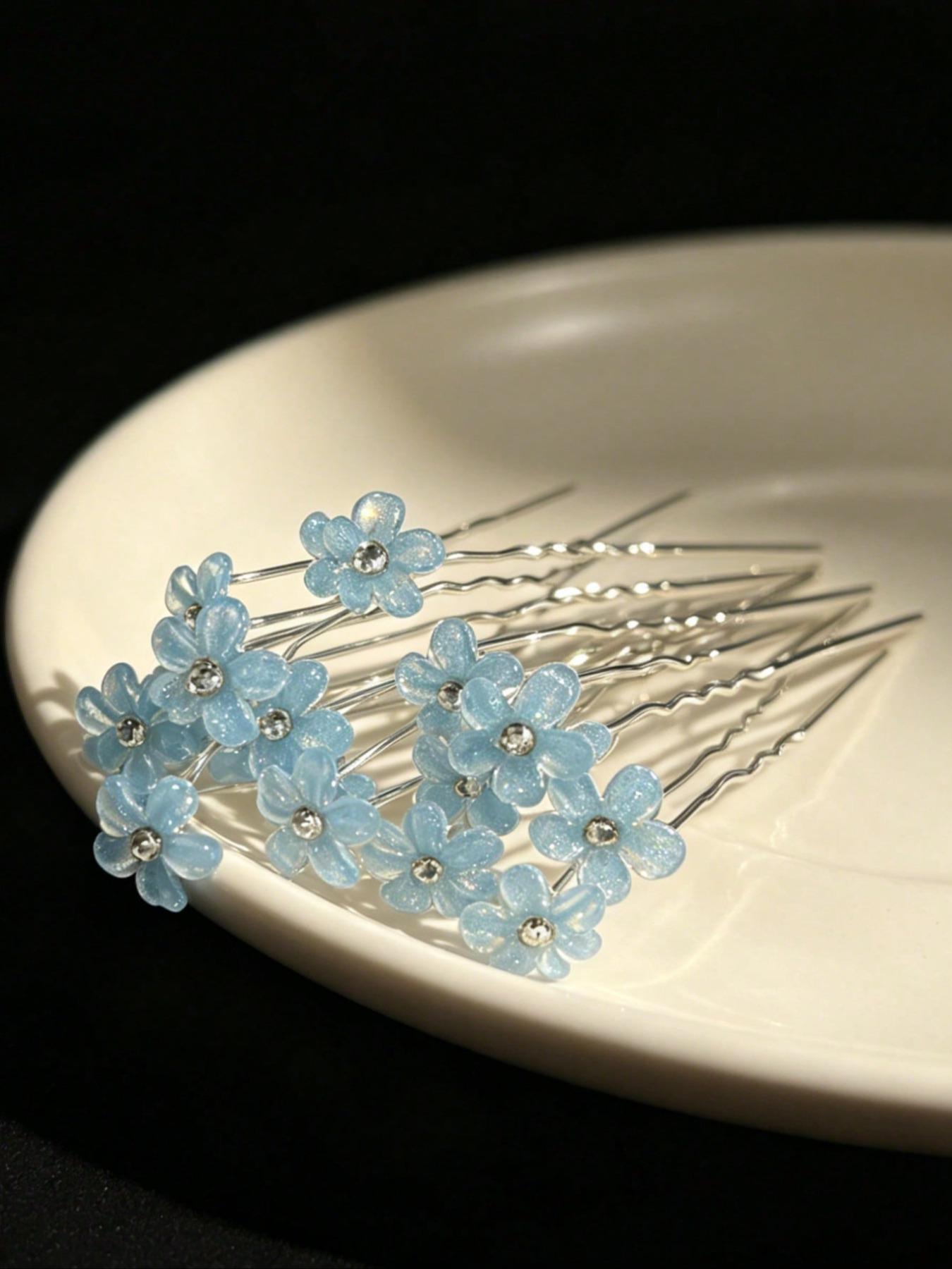 20 Pcs Women's Elegant Floral Hair Pins, Sparkly Flower Hair Accessories, Portable U-Type Hairpins, Suitable for Hanfu/qipao, Wedding Party Decor