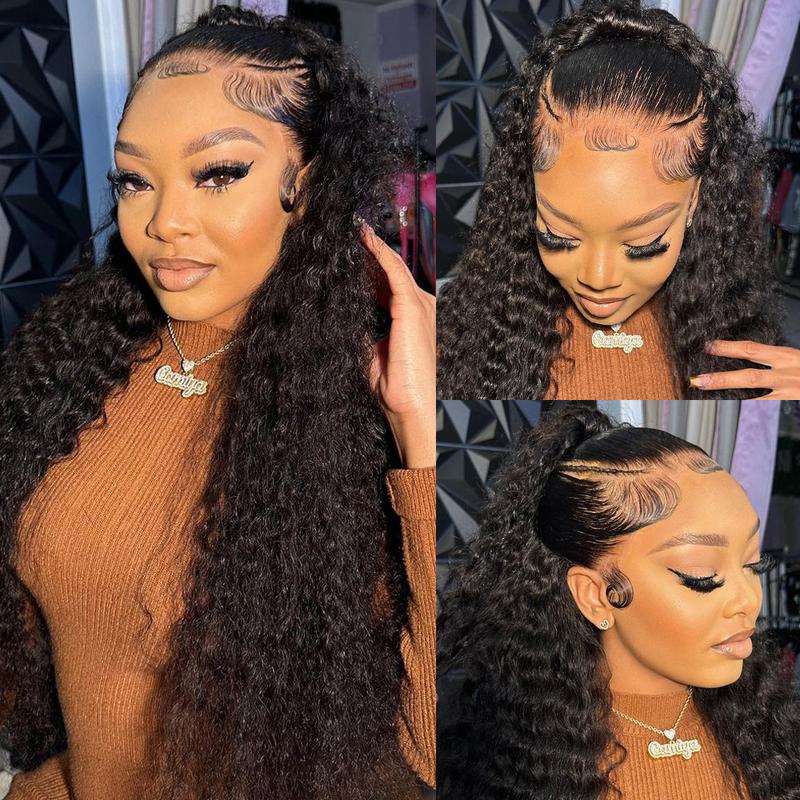 Bling Hair Kinky Curly 13x4 Lace Front Wig Human Hair 30 32 34Inch Kinky Curly 180% Density Transparent Lace Frontal Wigs For Black Woman Cikana True Length Can Be Styled Adjustable Strap TikTokShopBlackFriday