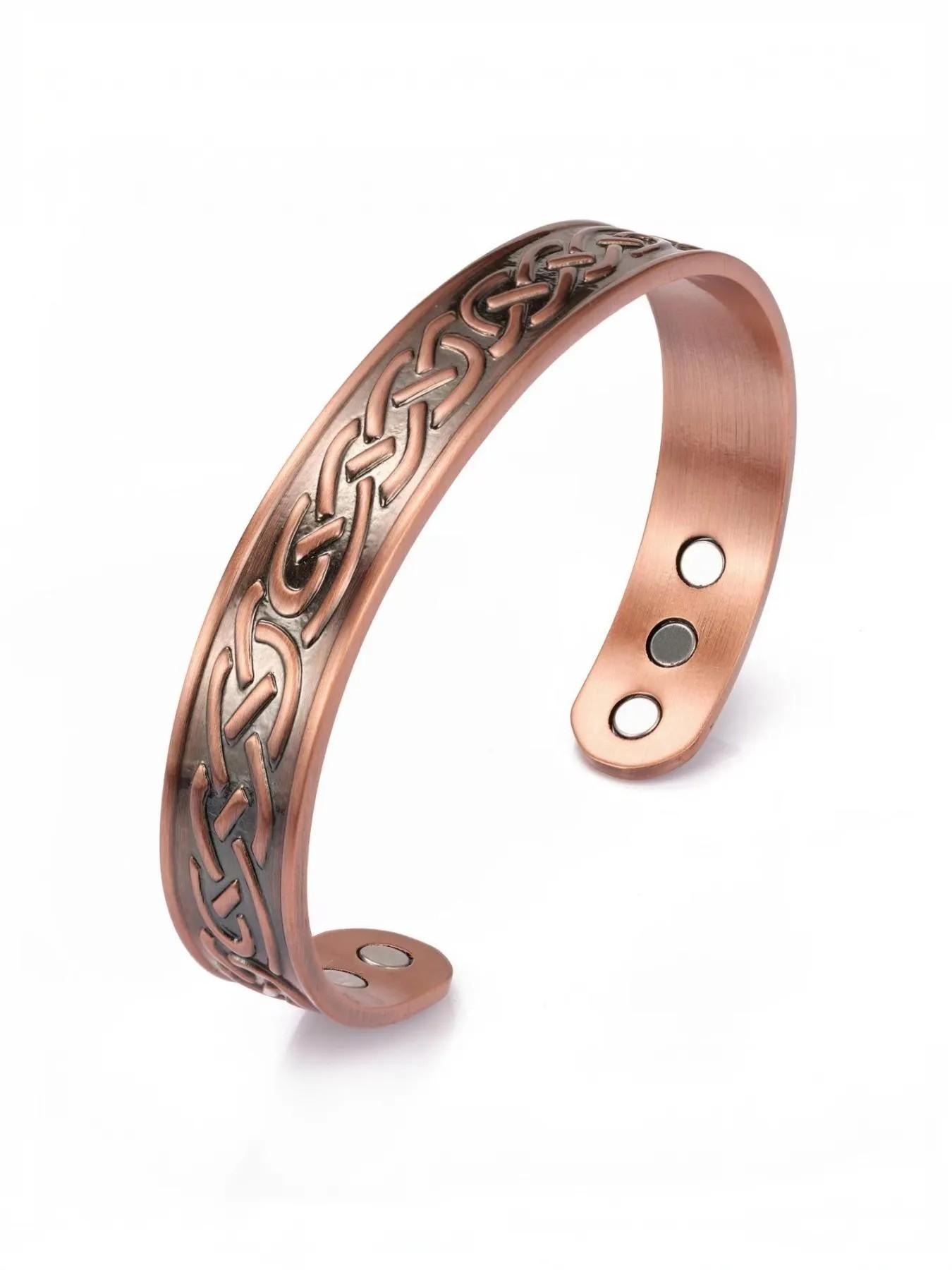 Men's Vintage Carved Copper Magnetic Energy Bracelet, Adjustable with 6 Magnets, Promotes Circulation, Perfect for Festivals, Parties, Travel