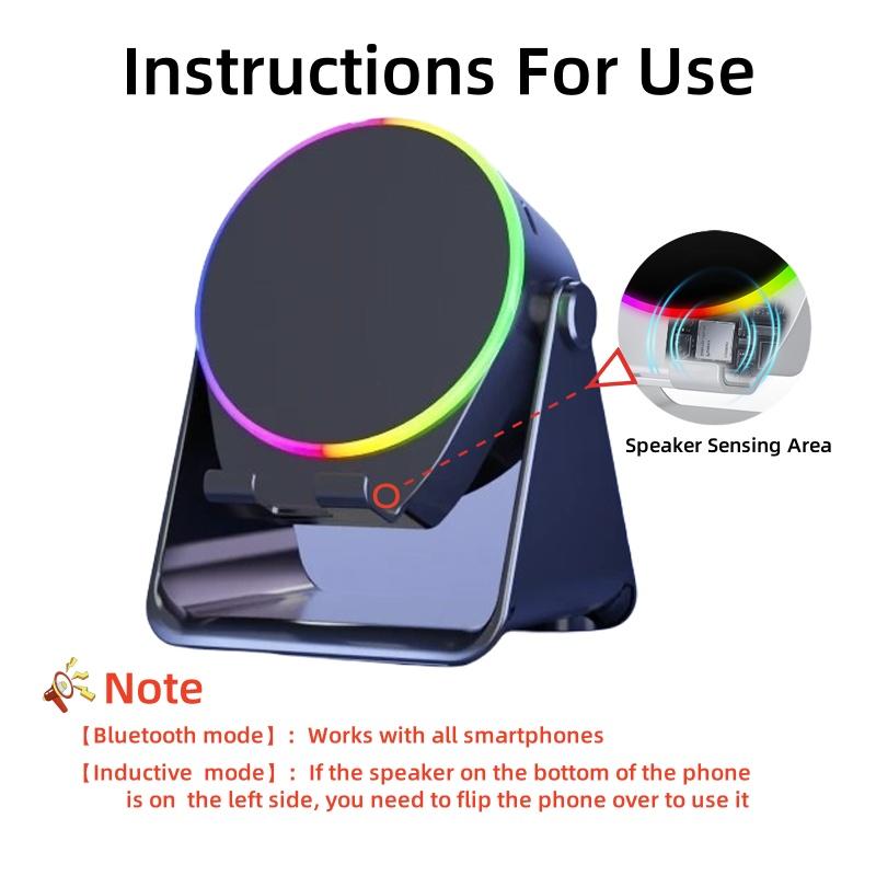 Wireless Induction Audio Bluetooth Speaker,360° Rotation Stand with LED,Universal Speaker Stands for Surround Sound&Hi-Fi Sound,Portable Desktop Stand Gift for Home,Shower,Outdoors,Travel