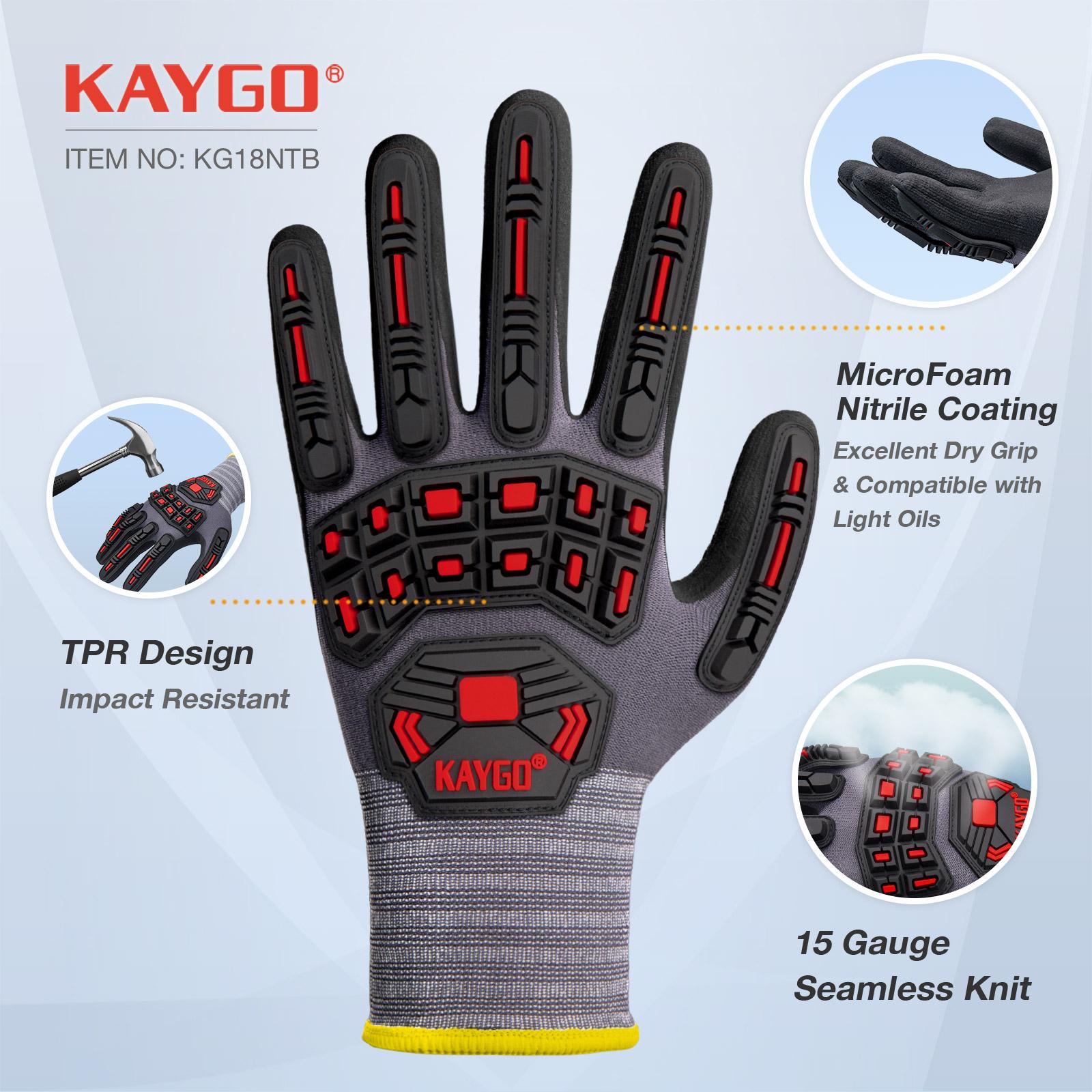 KAYGO Safety Work Gloves MicroFoam Nitrile Coated, KG18NB,Seamless Knit Nylon Glove with Black Micro-Foam Nitrile Grip, Ideal for General Purpose, Automotive, Home Improvement