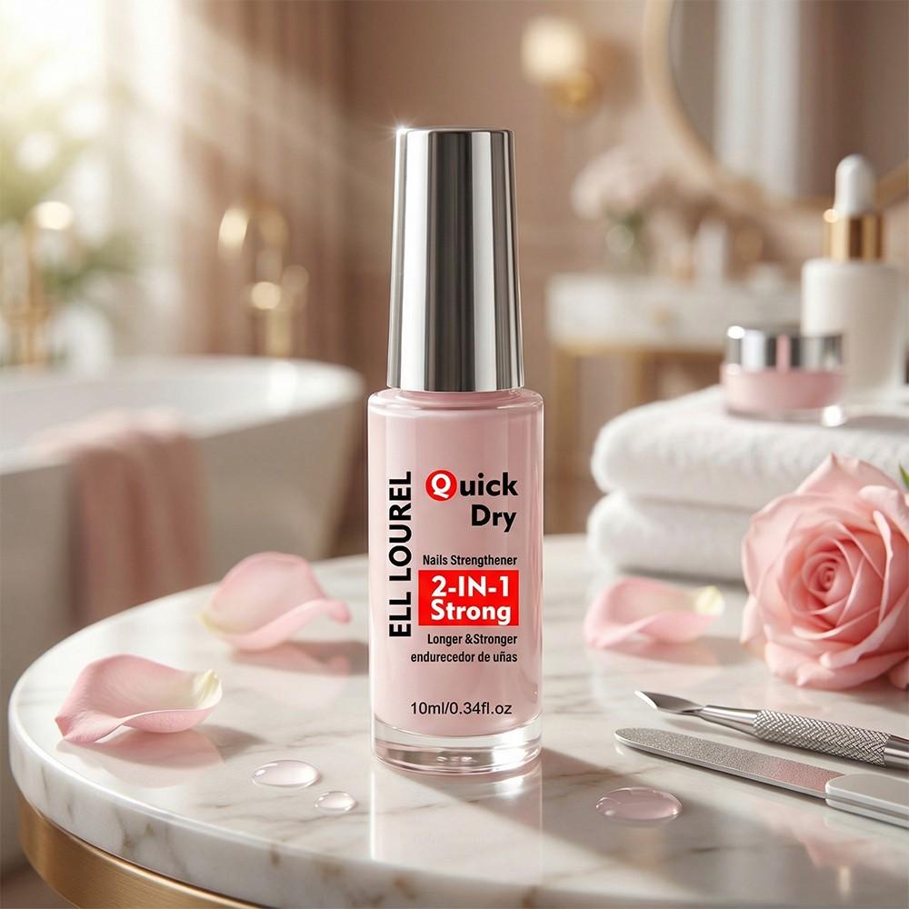 ELL LOUREL New Arrival 2 in 1 Natural Nude Pink Nail Hardener Dries Naturally Fastly, Alcohol-Free Formula, Designed to Strengthen and Nourish Thin and Soft Nails, Perfect Gift for Various Holidays, Nail Strengthener to Get Hard Nail Shield. Nail Care Oil