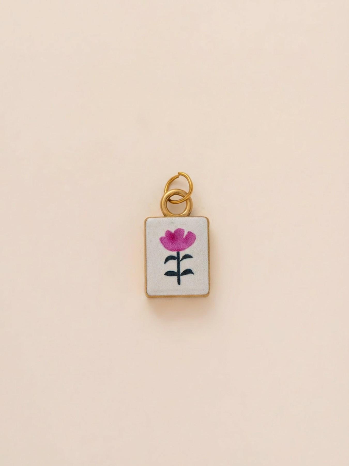 1PC stylish and minimalist commuter-style pendant, enamel painted, square, floral series pendant, 18K gold-plated stainless steel, suitable for DIY fashion accessories such as keychains, bags, and jewelry.
