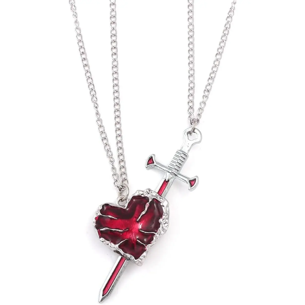Matching Heart and Sword Couple Necklace Set - Romantic Valentine's Day Jewelry Gift for Couples
