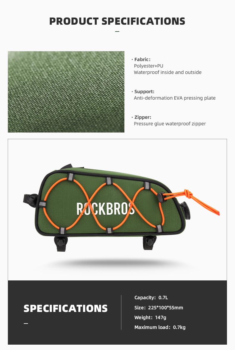 ROCKBROS Bike Top Tube Bag, Bike Frame Bag With Fitgo Lock System, Bicycle Bag, Bike Accessories for Road Bike Hybrid Touring Bikes, Quick Release